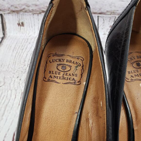 Lucky Brand  Women's Black Leather Wedge Pump Shoes Size 9.5M - Picture 6 of 16